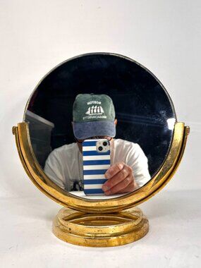 CB2 Round Brass Vanity Mirror 2-Sided Regular + Magnifying Crate & Barrel